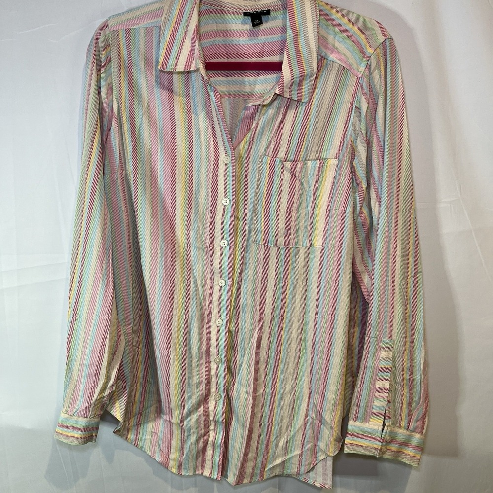 Torrid Sz 0 Shirt Rainbow Colorful Striped Button Down Spring Easter Long Sleeve - Picture 1 of 6